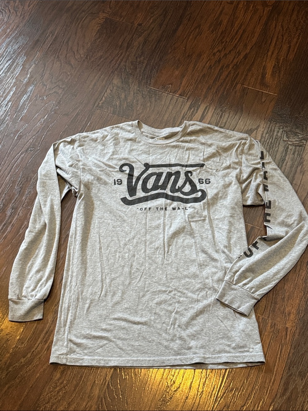 Vans Light Gray Long Sleeve Tee with Black Logo & Off The Wall On Sleeve
